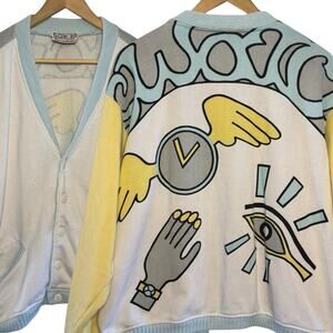 Vtg 1990's Swatch Watch Evil Eye Flying Time Cardigan Sweatshirt